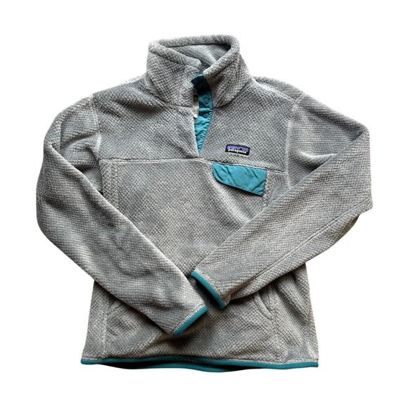 Patagonia Tops - Patagonia Gray and Teal Snap Polartec Fleece Pullover Women's Size Small